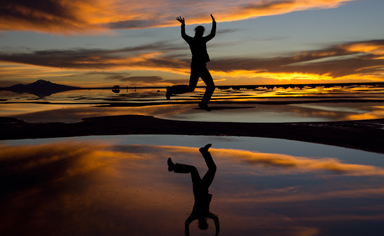 zonsondergang op Salar de Uyuni