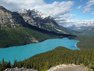 Peyto Lake in de Rocky Mountains, klik voor de Parkwayroute