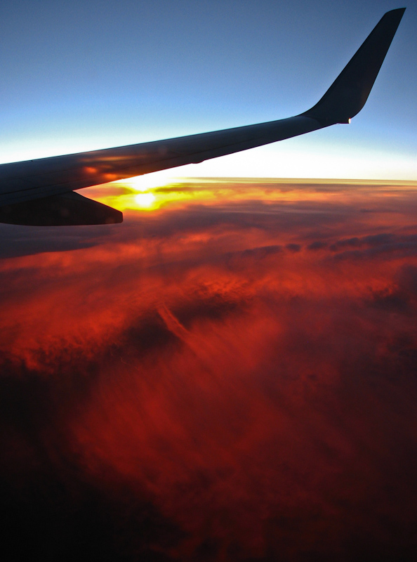 mooie zonsondergang op heenvlucht